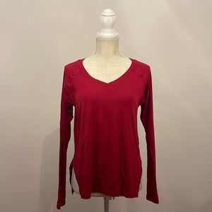 PJ HARLOW Frankie Slit Long-Sleeve Lounge Shirt Crimson Red Size XS